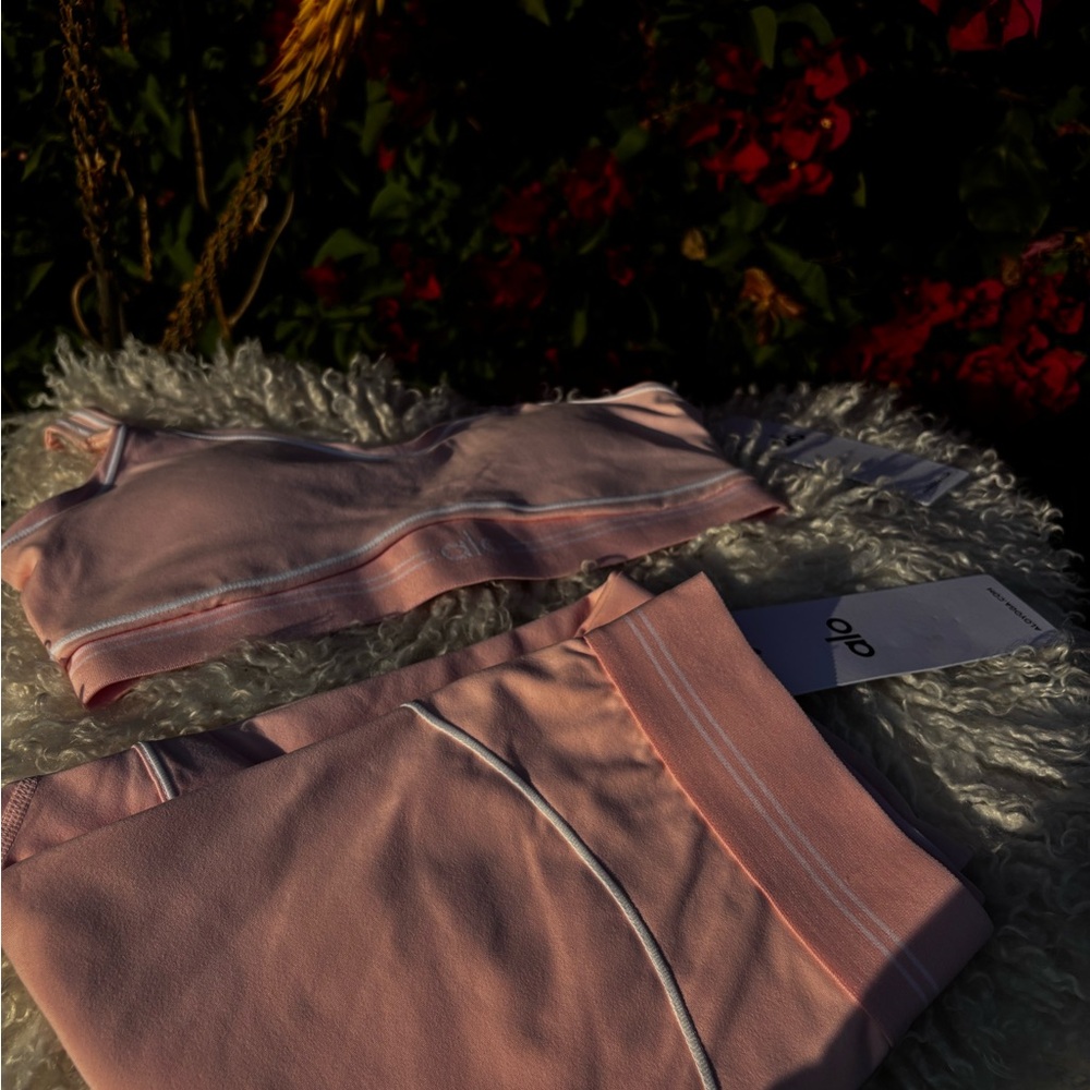 ALO Yoga Pink Seamless Crop Top & Leggings Set size S
